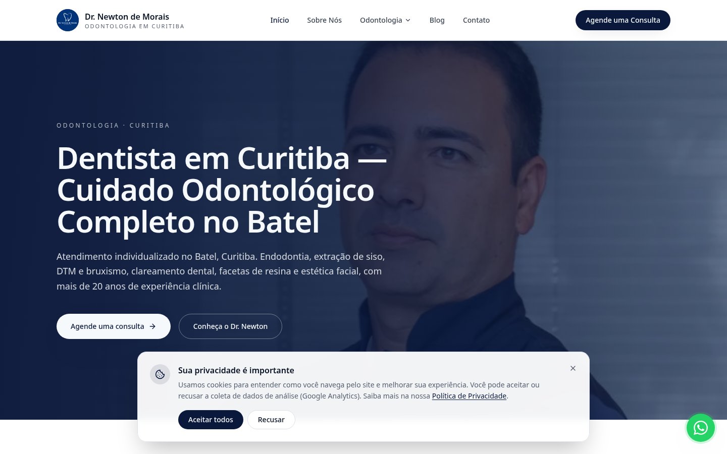 Página inicial do site Dr. Newton de Morais