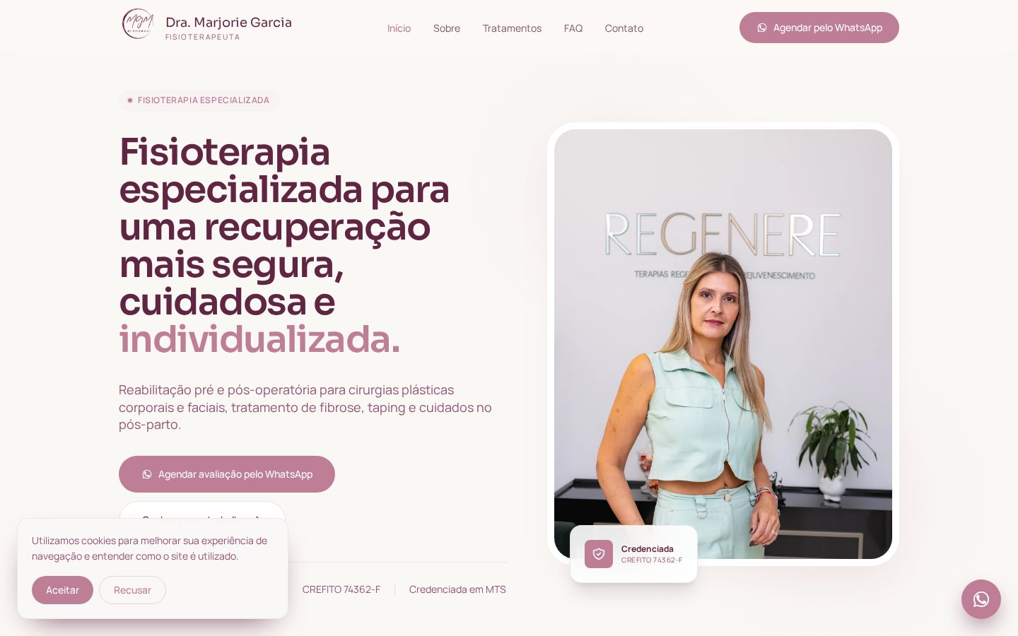 Página inicial do site Dra. Marjorie Garcia