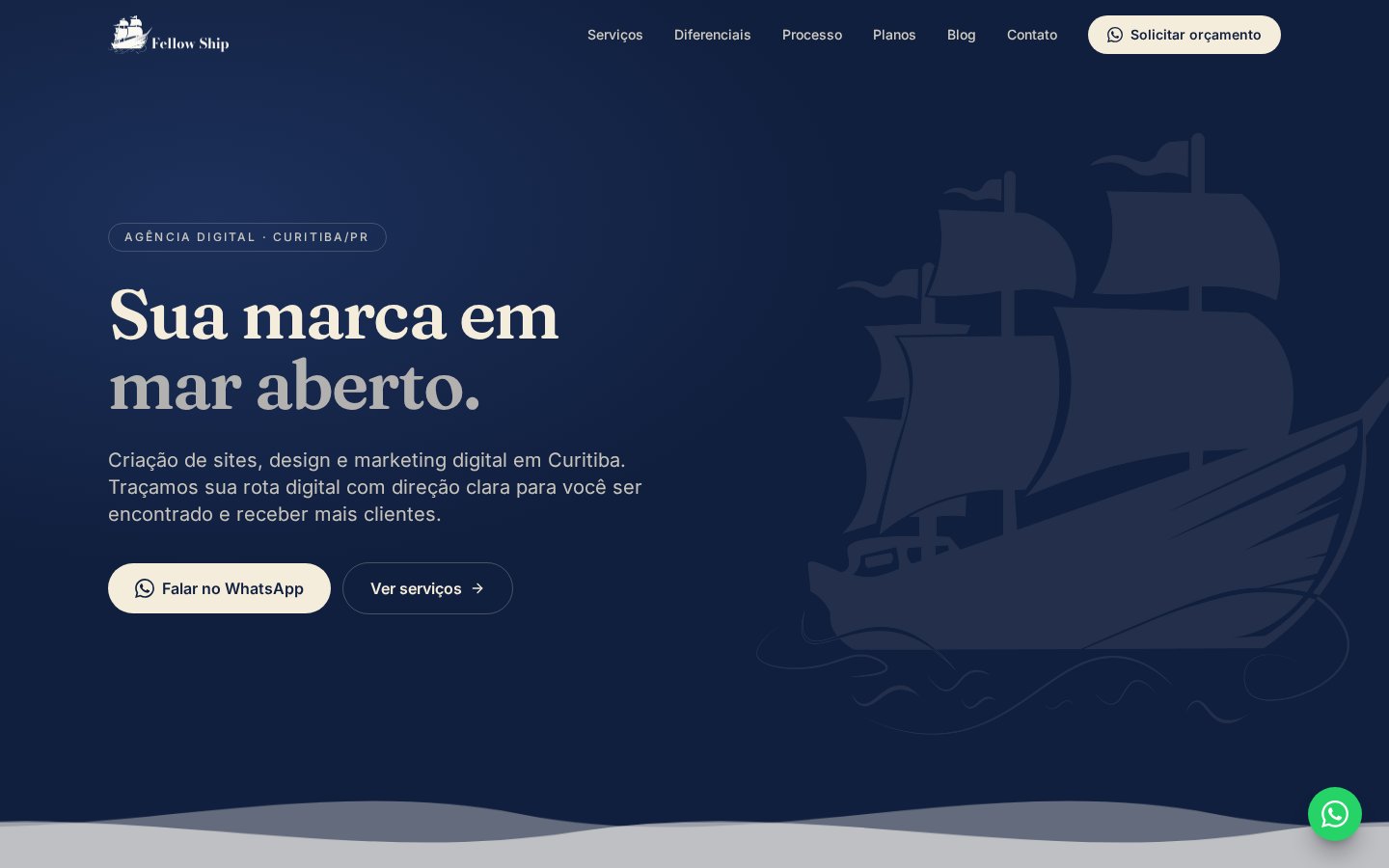 Página inicial do site Fellow Ship